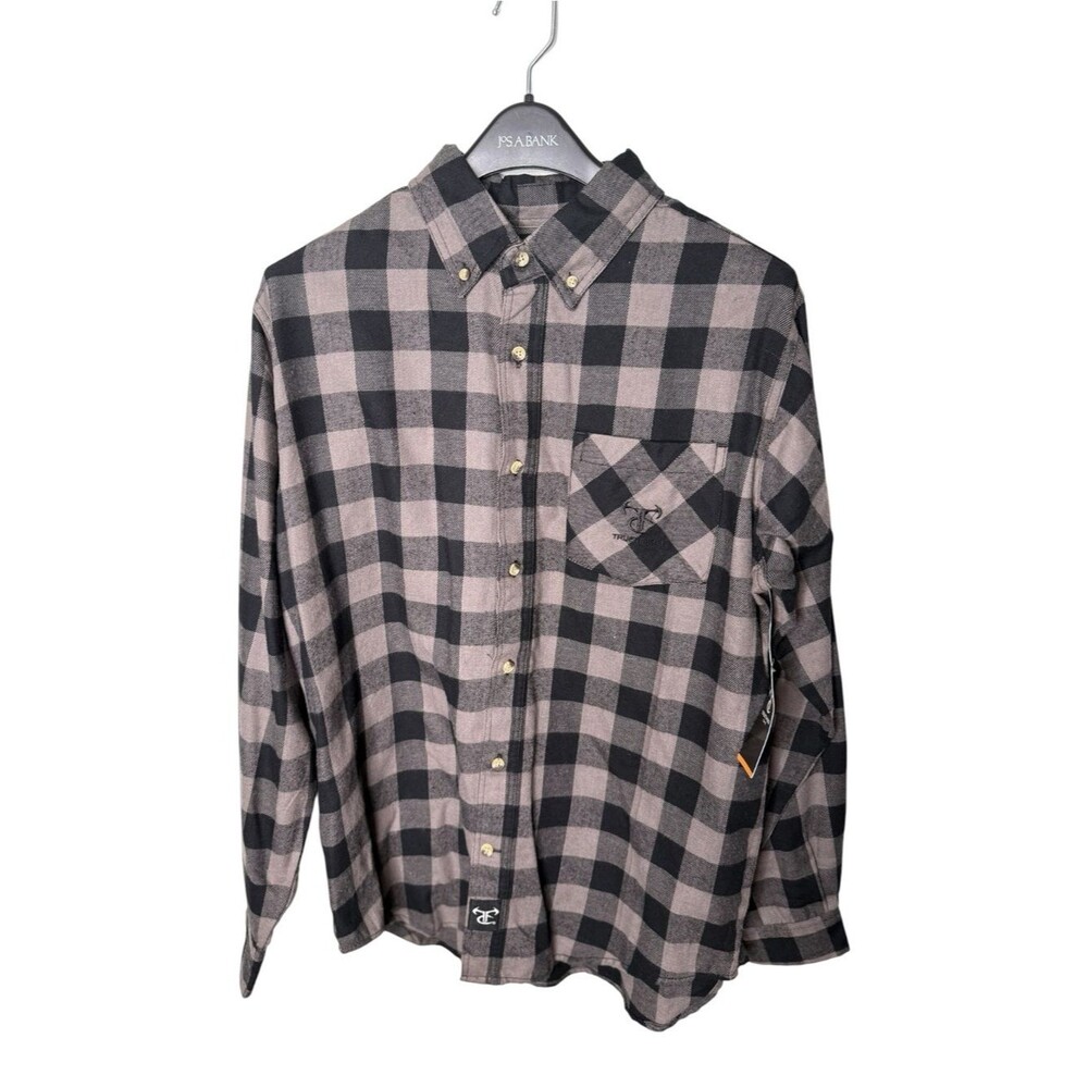 TrueTimber Black & Taupe Buffalo Check Plaid Flannel Shirt Mens Medium NWT